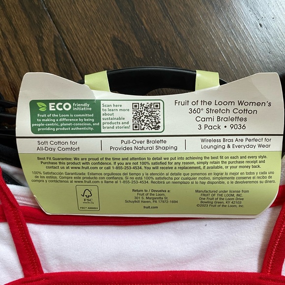 🏷️ NWT Fruit of the Loom Cami Bra 3-Pack - Picture 2 of 10